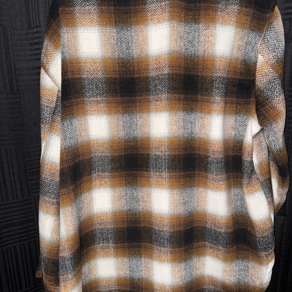 Plaid Button Down Shirt - Brown and White - Picture 3 of 3
